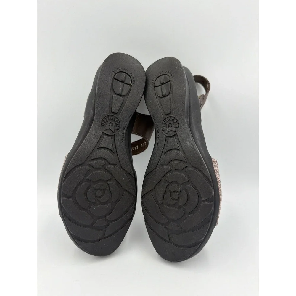 Mephisto Wedge‎ Sandals Womens 37 Brown Snake Print Leather Comfort Strap